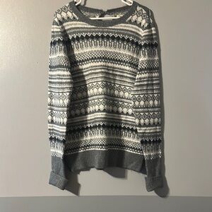 Abercrombie & Fitch Gray and White Patterned Crewneck Sweater Size Large